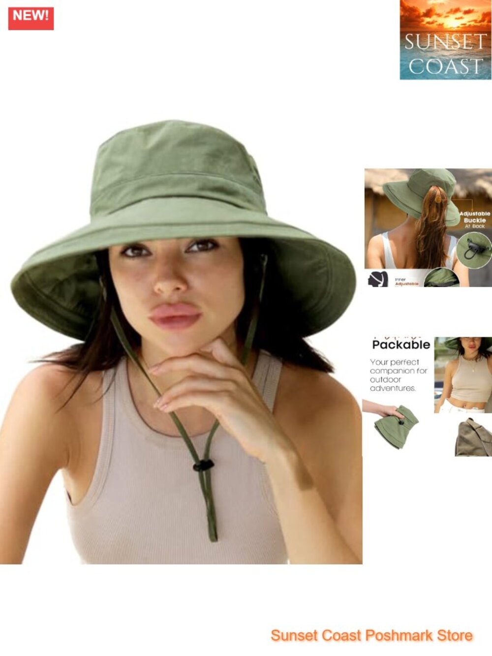Hatiis Womens Sun Hat with Ponytail Hole Cotton Shapeable Wide Brim
